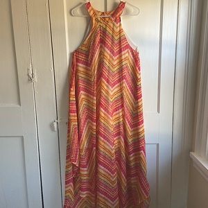 Bright handkerchief style halter dress